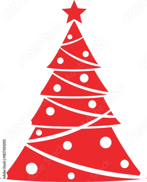 Obraz Stylized red Christmas tree with white ornaments and star simple vector illustration for holiday decoration isolated on white background