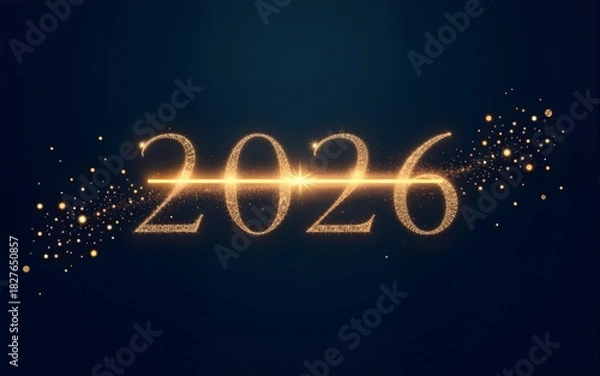 Fototapeta 2026 Happy New Year Background. Loading bar with flowing golden dots particles on dark blue background . Vector Illustration for New Year 2026greeting card, banner, poster, flyer festive design.