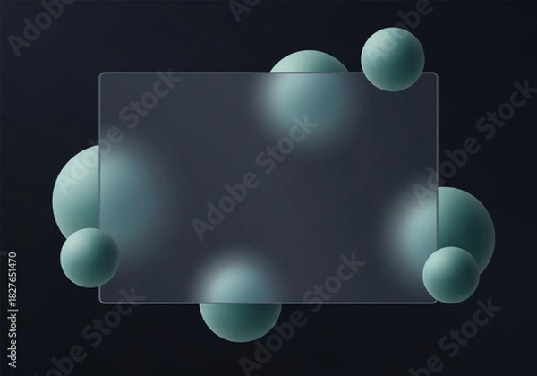 Obraz Glass morphism transparent frame with blue green spheres