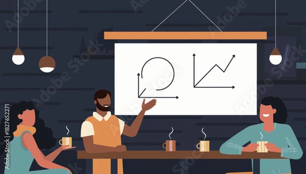 Fototapeta Creative team having a business presentation about company strategy and growth analysis