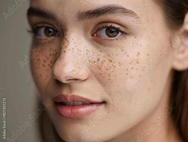 Obraz Close-up of a Young Woman's Face with Freckles