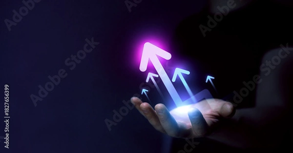 Fototapeta Business growth graph of business. Successful business, growth strategy and achieving goals with the rising arrow. Business strategy development and growing growth plan.