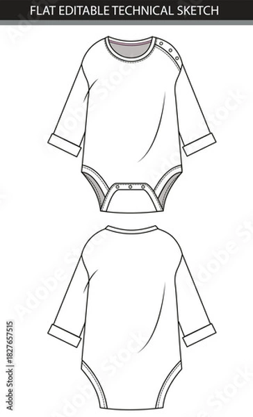 Obraz Baby Long Sleeve Bodysuit romper Technical Sketch