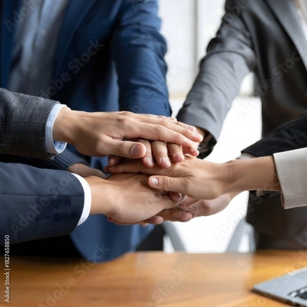 Obraz Diverse Professionals Joining Hands - Symbol of Teamwork and Collaboration