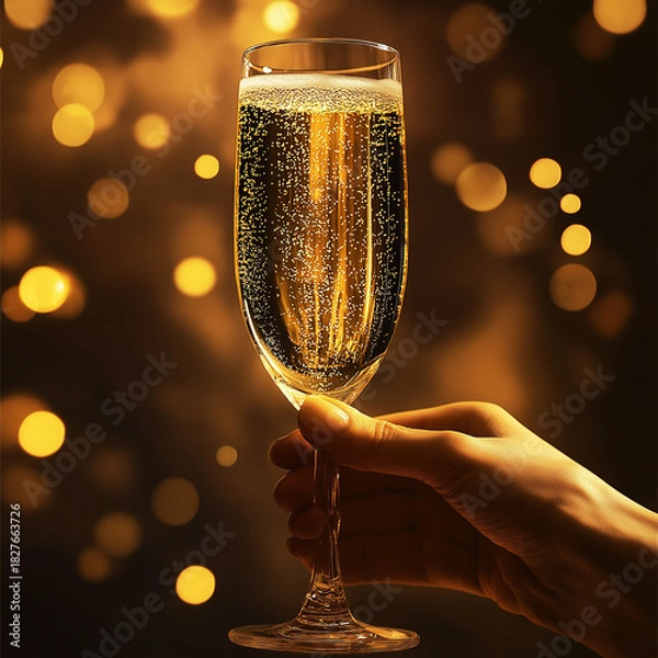 Fototapeta Celebrate the new year with sparkling champagne held gently in hand for a magical event vibe