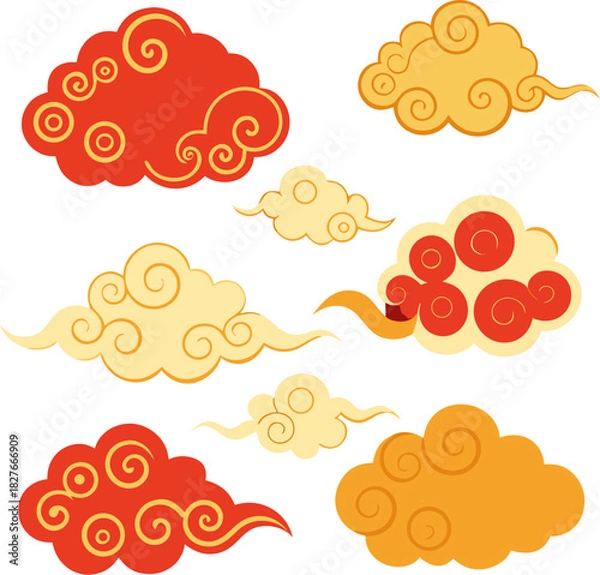 Obraz Chinese cloud set, auspicious clouds vector collection