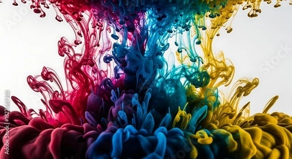 Fototapeta Colorful Ink Explosion - A Vibrant Dance of Pigments in Water.