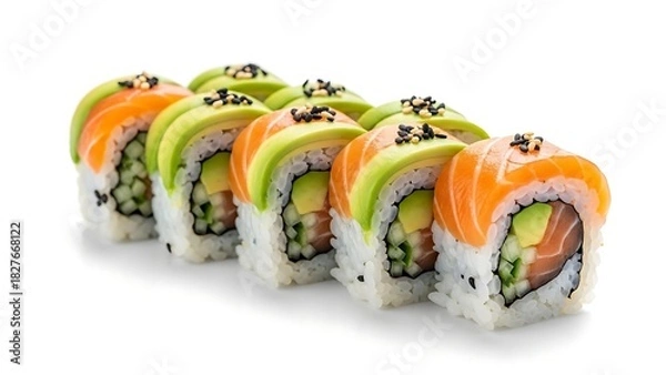 Fototapeta Delicious Salmon Avocado Sushi Roll - A Culinary Delight.