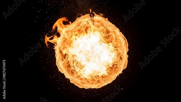 Fototapeta Fiery Sphere - A Captivating Ball of Flames Against Darkness.