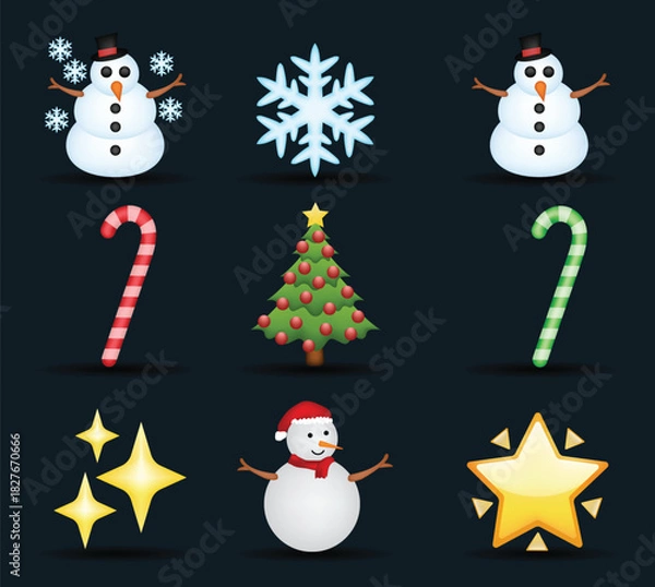 Fototapeta Christmas decoration set with snowy festive elements