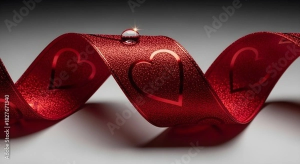 Fototapeta HIV/AIDS awareness,Minimal flat vector icon of a red ribbon with subtle heart outline