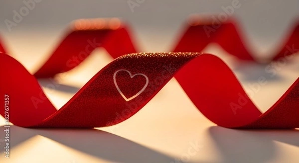 Fototapeta HIV/AIDS awareness,Minimal flat vector icon of a red ribbon with subtle heart outline