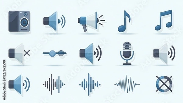 Fototapeta Set of audio and sound icons vector illustration.