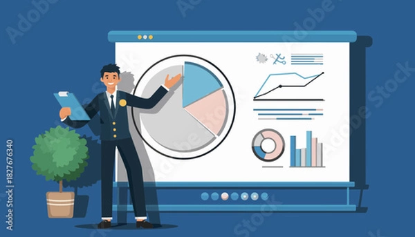 Fototapeta Business Presentation Analyzing Data and Charts on a Screen