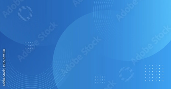 Fototapeta Abstract background with blue curved waves and geometric tech elements.