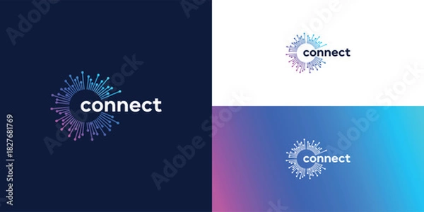 Obraz digital technology network, global connection solution, logo design template.