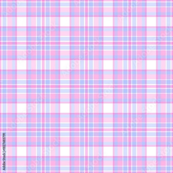 Fototapeta Pastel pink and purple gingham plaid tartan pattern. Seamless diagonal checkered textile background for fabric, wallpaper, wrapping paper, and graphic design.