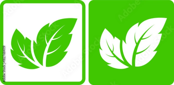 Fototapeta Green leaves drawing icon, natural eco label sign