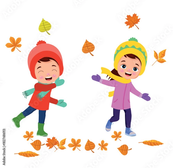 Fototapeta dry leaves and cute child