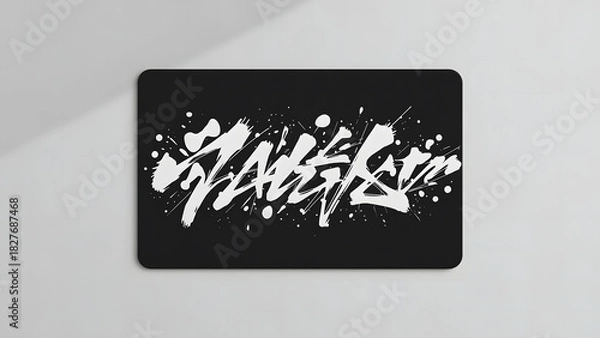 Obraz A black rectangular surface displays white abstract graffiti art with splatters.