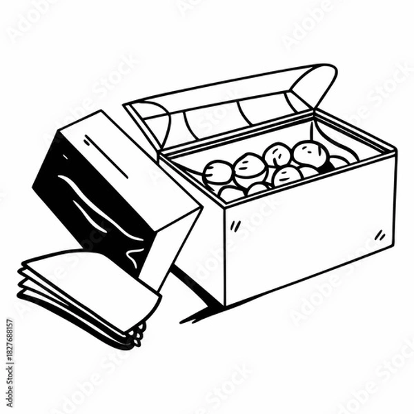 Obraz Open Box Filled with Round Objects and Two Stacked Boxes container