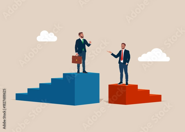 Obraz Chart win over competitors. Business rivalry in business and the pursuit of success. Business competition. Pay gap, inequality. Vector flat illustration