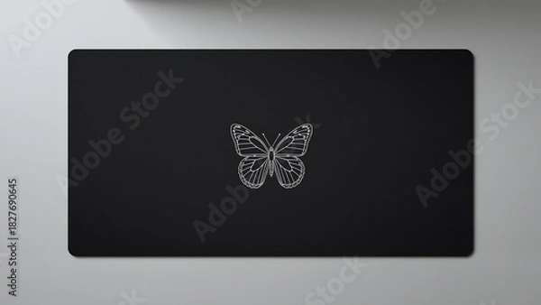 Obraz A minimalist design featuring a detailed, silver butterfly emblem centered on a dark surface.