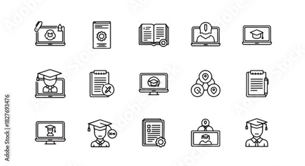 Fototapeta Set of online education icons thin line vector illustration for e-learning and web design isolated o