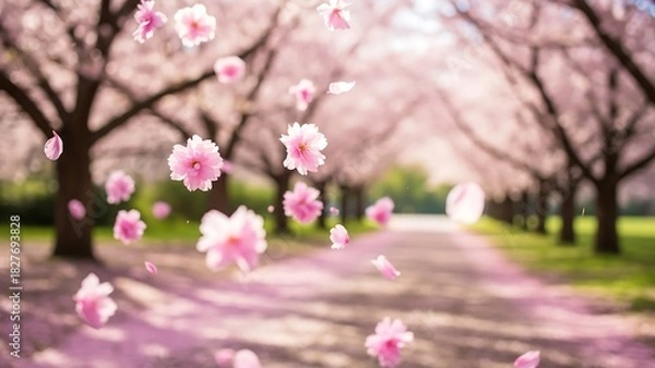 Fototapeta Enchanting Cherry Blossom Path - A Dreamy Springtime Escape.