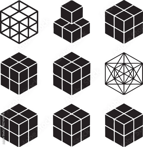 Obraz Geometric cube icons vector illustration collection with multiple arrangement styles
