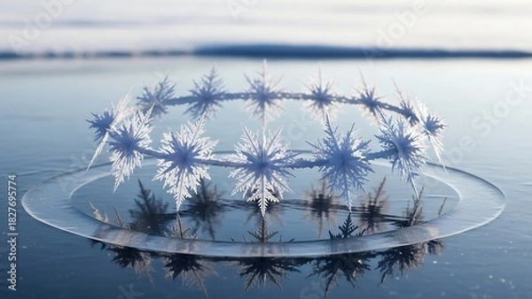 Fototapeta Ethereal Crown of Thistles Floating on Water - A Surreal Still Life.
