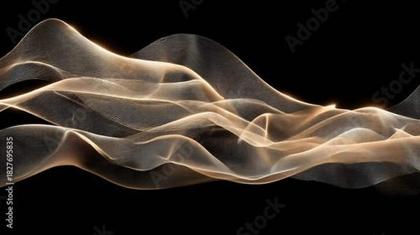Fototapeta Abstract glowing golden particle wave flowing on a black background