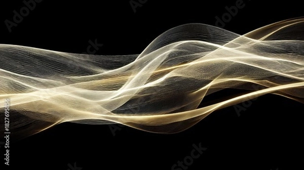 Fototapeta Abstract golden particle wave flow on a dark background