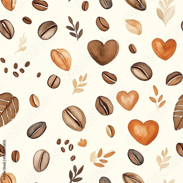 Fototapeta Delicate coffee beans and leaves pattern with warm earthy tones.