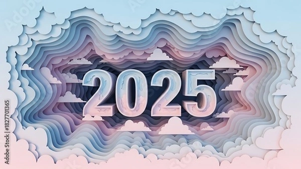 Fototapeta Layered Paper Cutout Design for the Year 2025 Celebration.