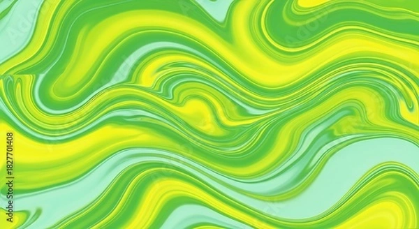 Fototapeta Vibrant abstract background with swirling patterns in bright lime green, yellow, and light cyan colors