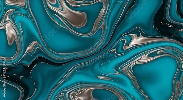 Fototapeta Abstract turquoise and silver liquid marble texture background with fluid art effect