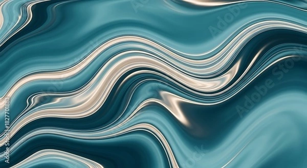 Fototapeta Abstract fluid art background with swirling teal blue and beige marble texture design