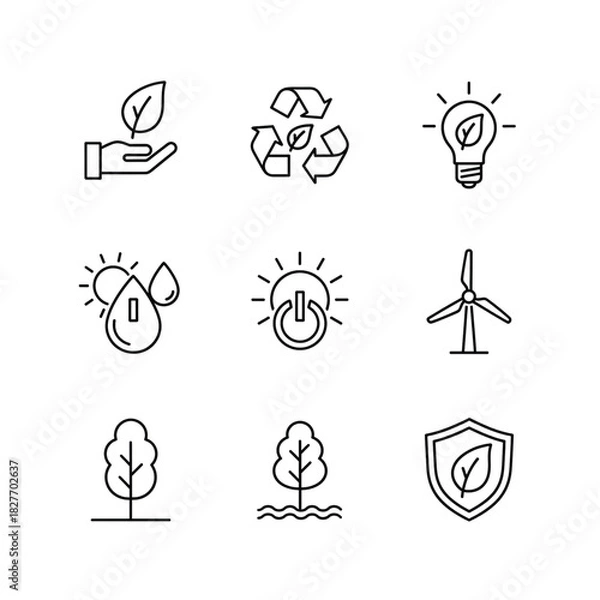 Obraz Set of Icons Representing Sustainability, Energy, and Nature Elements