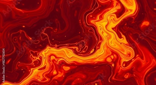 Fototapeta Abstract background of flowing molten lava and fire with intense red and yellow color swirl