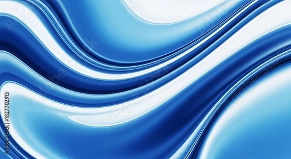 Fototapeta Abstract blue wave pattern background with smooth flowing liquid curves and bright highlights