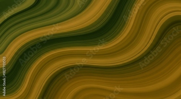 Fototapeta Abstract background with flowing wavy lines in deep green and earthy golden brown colors