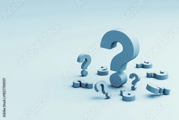 Fototapeta 3D Blue Question Marks Symbolizing Confusion, FAQ and Problem Solving Concept