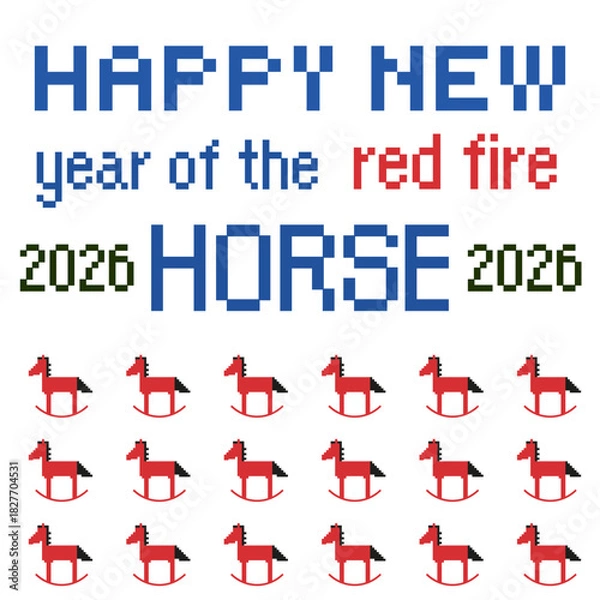 Fototapeta Happy New Year 2026 square vector template. Trendy design for poster, invitation, card, flyer. Year of the red fire horse
