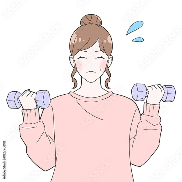 Obraz ダンベルを持つ女性　イラスト