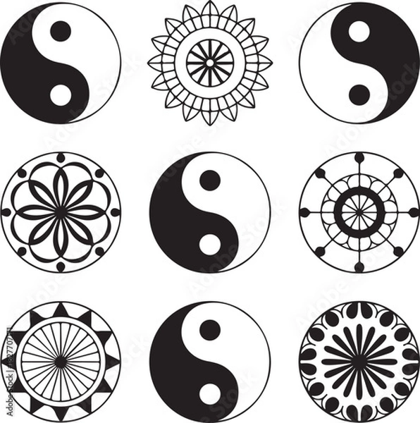 Fototapeta Yin Yang Symbol and Mandala Designs for Balance and Harmony