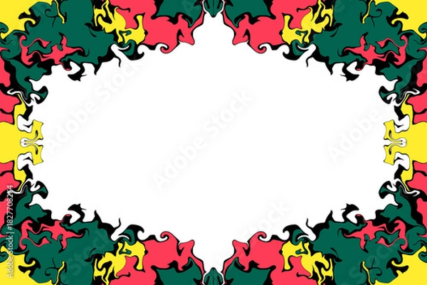 Obraz Vibrant abstract fluid-art frame with bold red, yellow, and green shapes around the edges. The center remains clean and white, perfect for adding text or additional design elements.