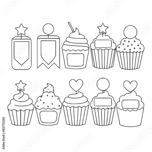 Obraz Cupcake Toppers with Stars and Hearts Blank Templates Vector Set