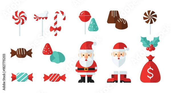 Obraz Holiday Delights: A festive array of sweets and Santa Claus figures, each element captures the cheerful essence of the holiday season, embodying the joy of gifting and sharing