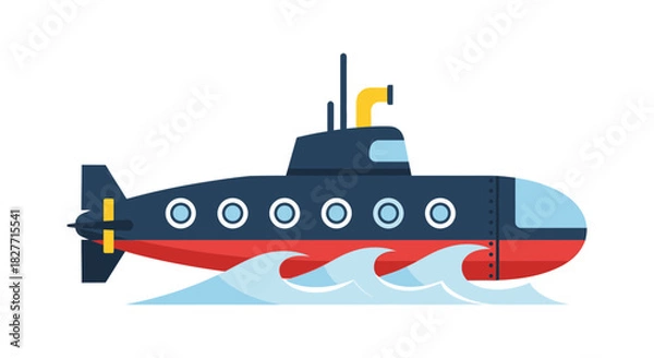 Fototapeta Sleek submarine navigates through choppy ocean waves on a clear day.